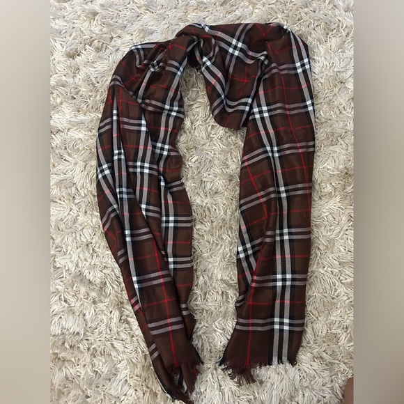 Burberry London Brown Tartan Check Print Scarf - Picture 1 of 8